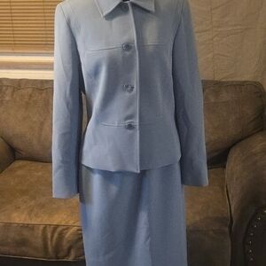 3Pc Dress Barn Light Blue Button Up Jacket With Skirt & Pant Set Size 10